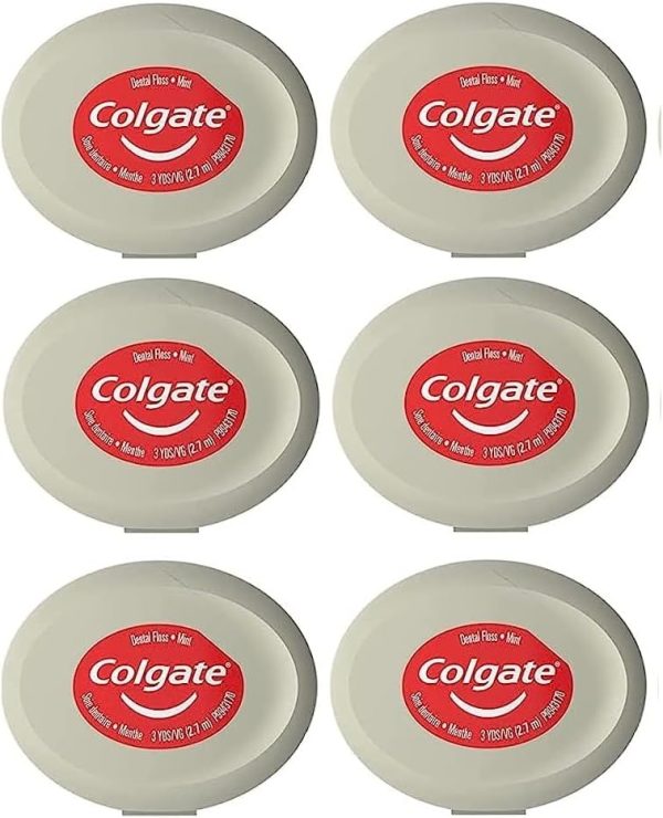 Colgate Waxed Dental Floss for Improved Mouth Health Small Travel Size 3 Yards (2.7 Meters) - Pack of 6