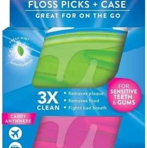DenTek Floss Picks & Travel Case for On-The-Go, 4 Travel Cases with 6 Floss Picks Each, (Pack of 1)